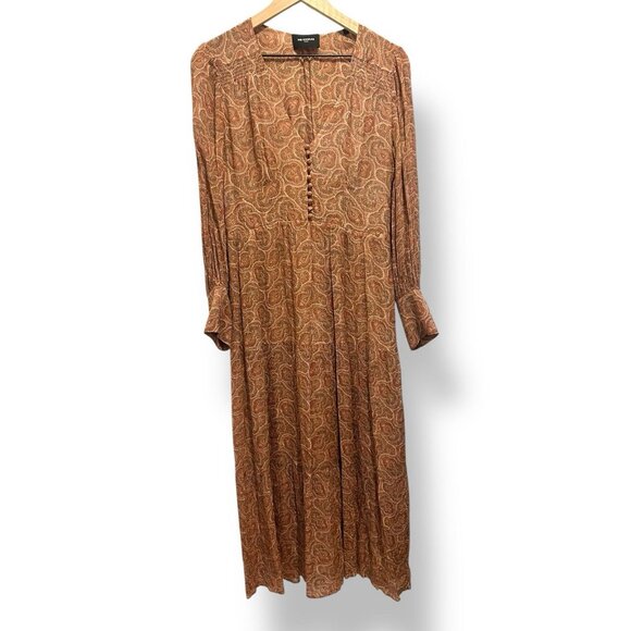 The Kooples Maxi Dress Paisley Metallic Silk Blend Womens Size 3 (US 8-10 Large) - Picture 1 of 16